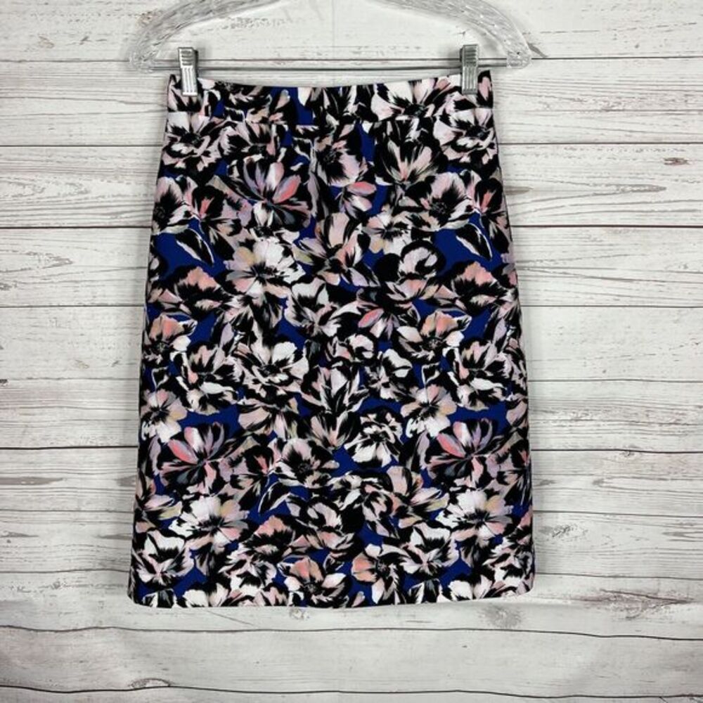 J. Crew Hibiscus Floral A-Line Skirt Size 2 Blue Pink Puprle White Lined